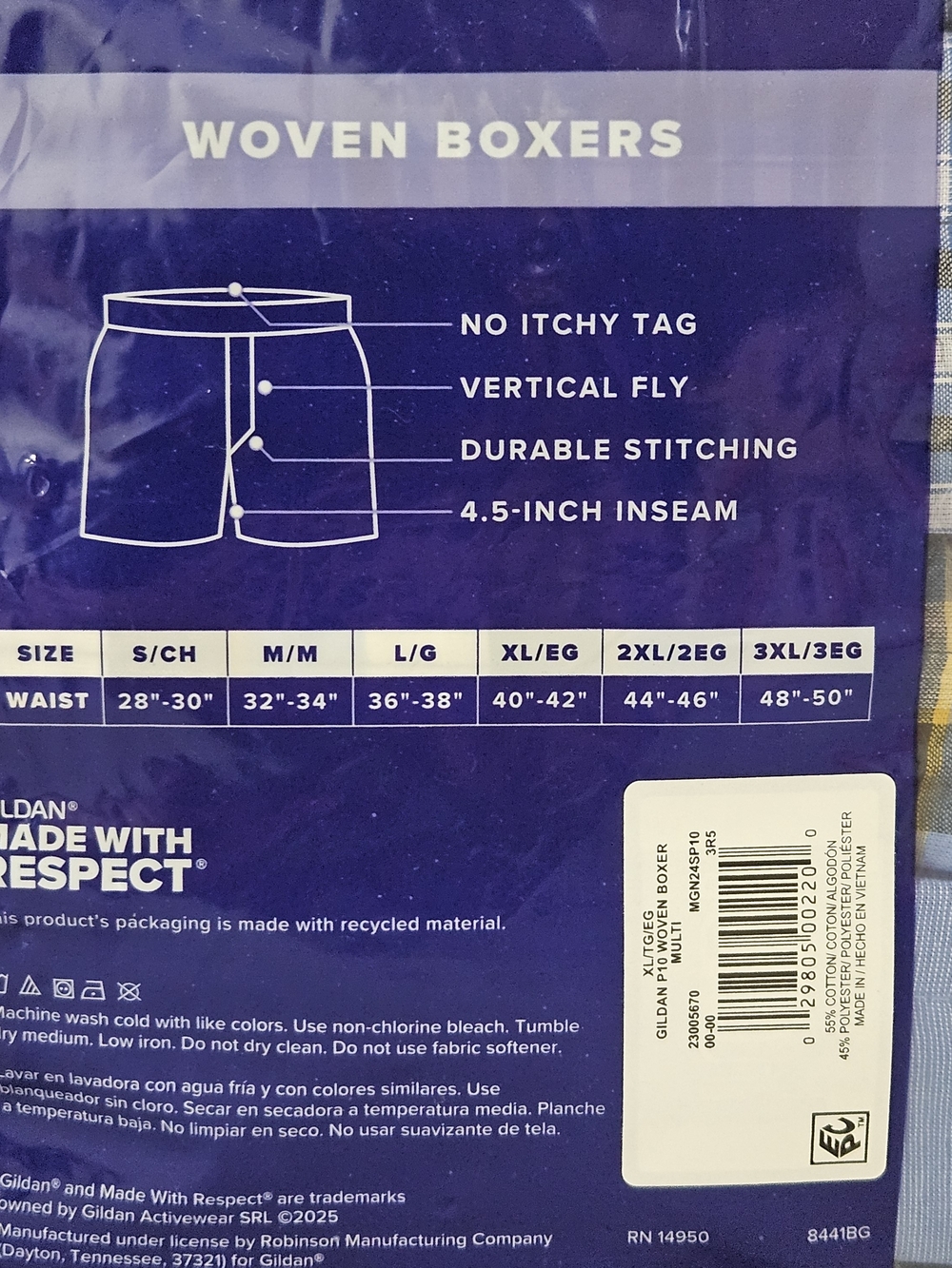 Gildan Men’s Green and Blue Plaid Woven Boxers - 10 Pack Size XL - Picture 3 of 3
